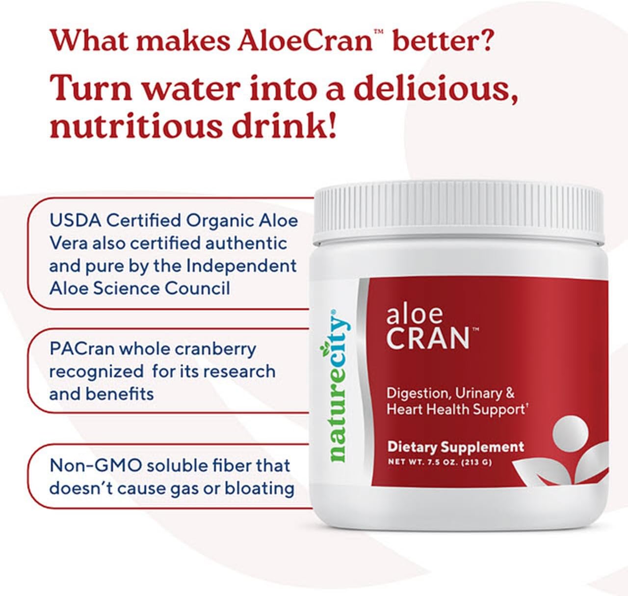 AloeCran Sugar-Free Drink Mix: Pure Aloe Vera & Cranberry Powder Extract for Urinary Health - 60 Servings