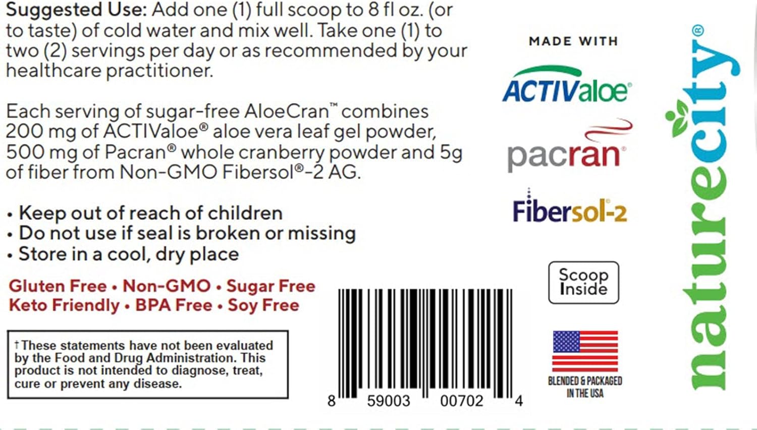 AloeCran Sugar Free Drink Mix Supplement for Urinary Health & Digestive Wellness