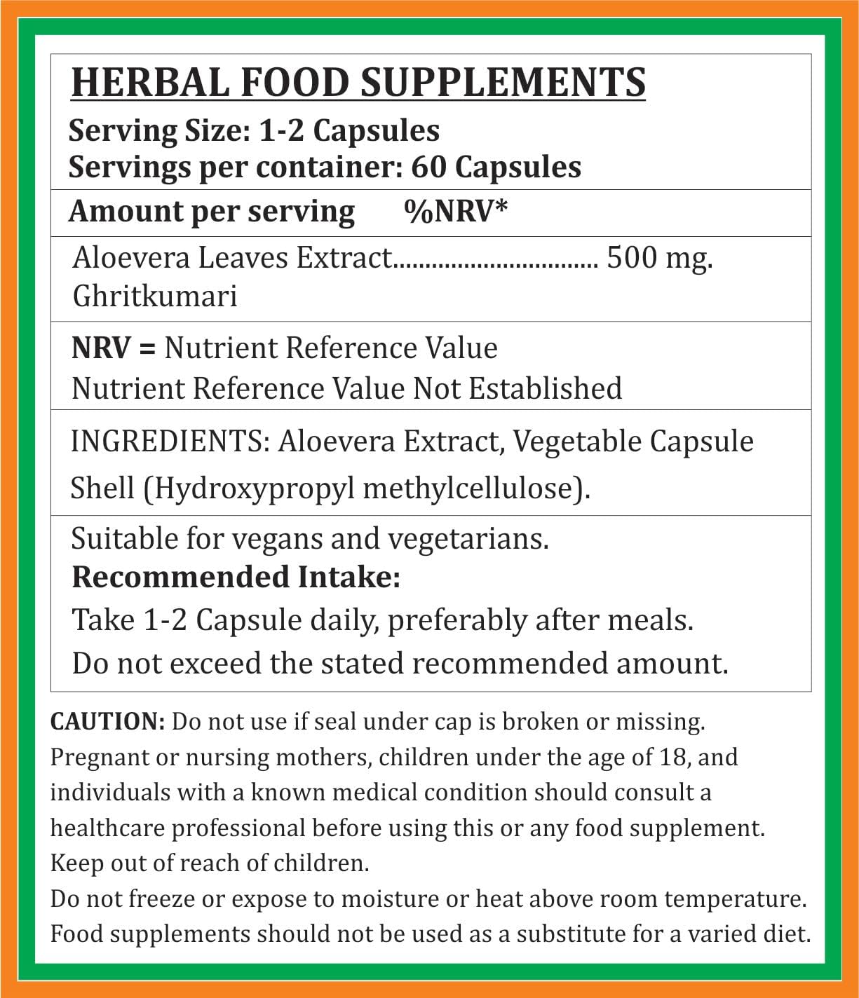 Aloevera Forte Capsules 500mg - 60 Veg Capsules | Men & Women | Ayurvedic Herbal Supplement | 1 Month Supply