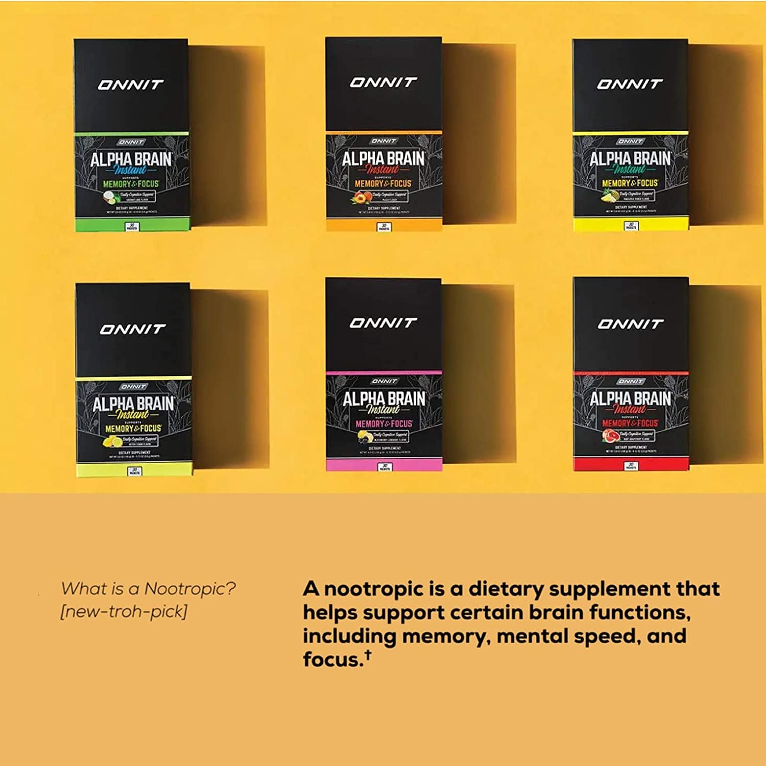 Alpha Brain Instant - Coconut Lime Nootropic Supplement for Memory, Focus, Energy & Clarity - Alpha GPC, Cats Claw, L-Theanine, Bacopa - 30ct