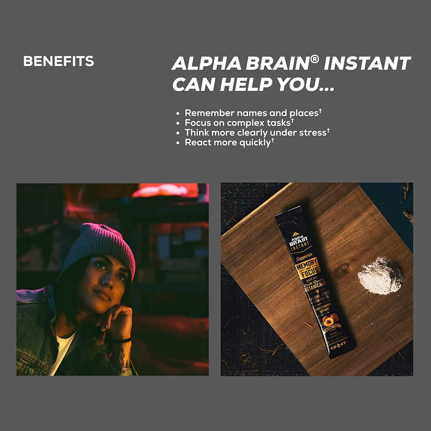 Alpha Brain Instant - Coconut Lime Nootropic Supplement for Memory, Focus, Energy & Clarity - Alpha GPC, Cats Claw, L-Theanine, Bacopa - 30ct