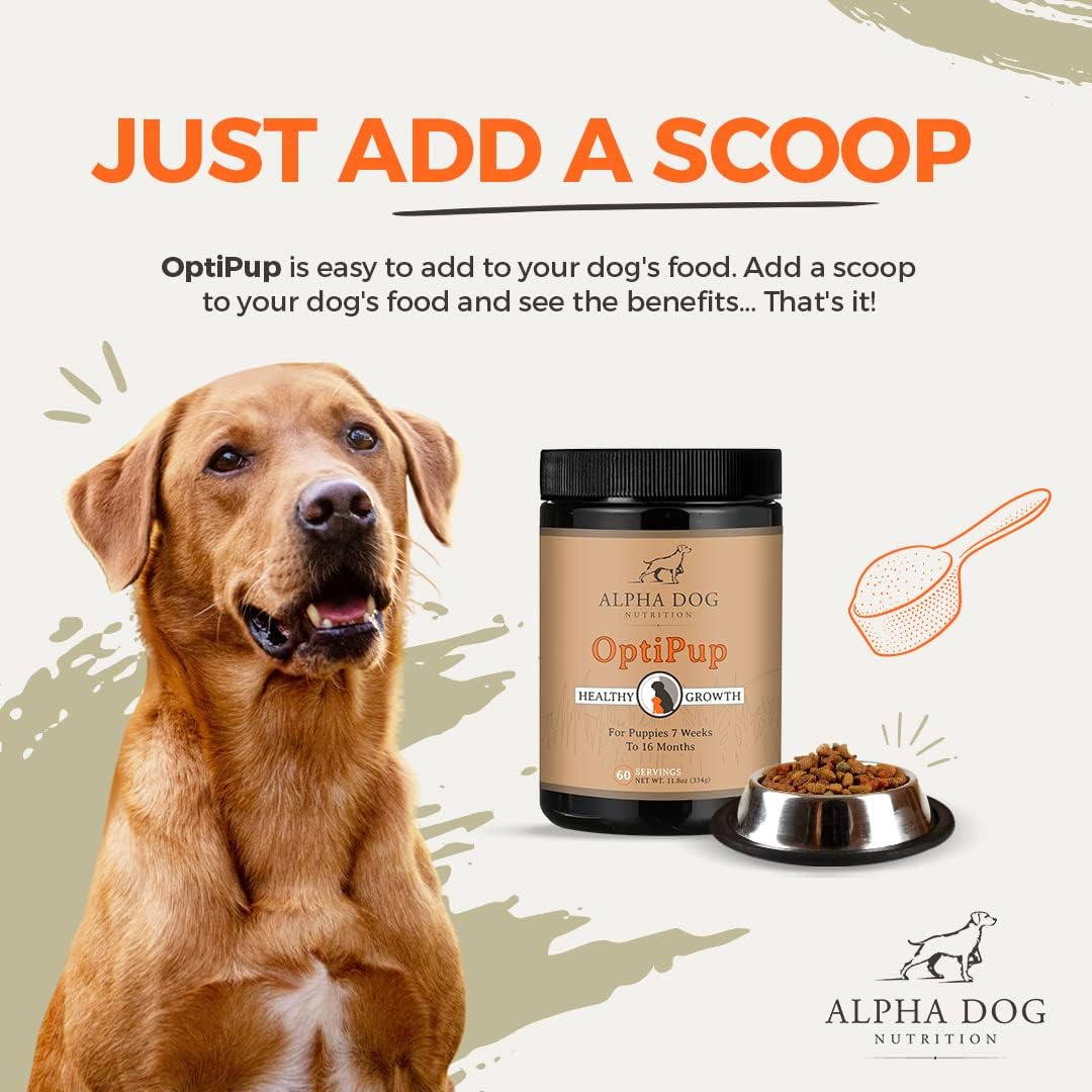 Alpha Dog Nutrition OptiPup Puppy Multivitamin with 31 Superfoods for Digestive, Skin, and Immune Health - 60 Servings