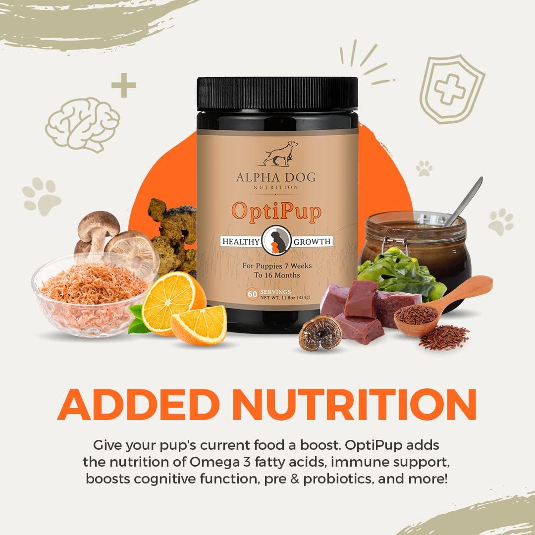 Alpha Dog Nutrition OptiPup Puppy Multivitamin with 31 Superfoods for Digestive, Skin, and Immune Health - 60 Servings