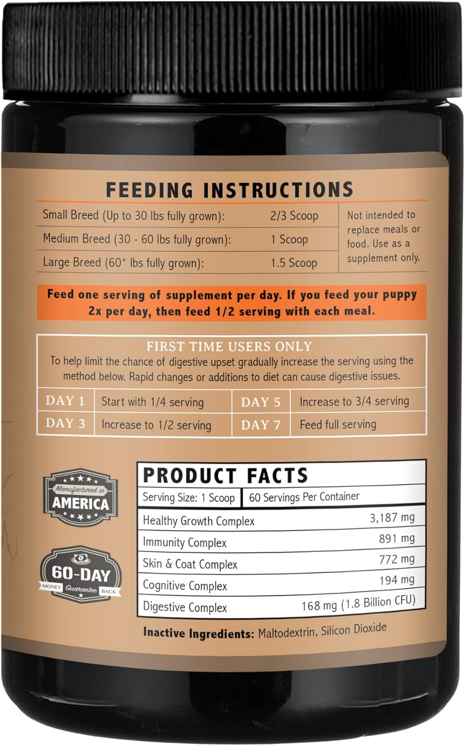 Alpha Dog Nutrition OptiPup Puppy Multivitamin with 31 Superfoods for Digestive, Skin, and Immune Health - 60 Servings