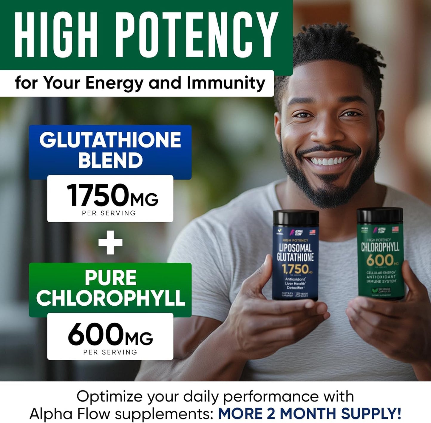 Alpha Flow Liposomal Glutathione and Chlorophyll Bundle - High-Strength Antioxidant and Immune Support for Energy and Wellness