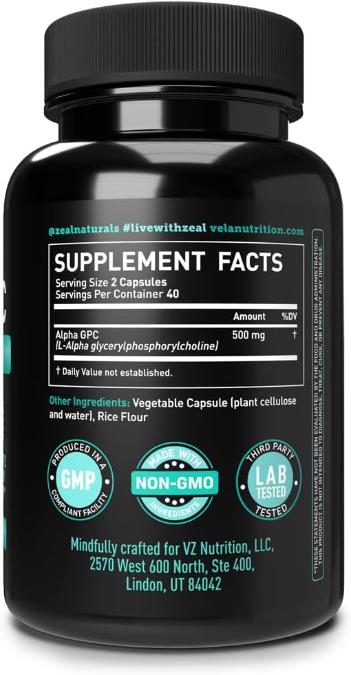 Alpha GPC 500mg Capsules | 80 Count | Supports Cognitive Function & Memory | Optimal Bioavailability | Non-GMO, Third-Party Tested