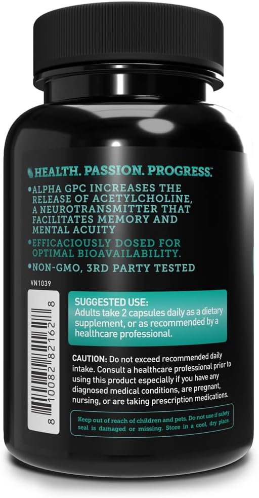 Alpha GPC 500mg Capsules | 80 Count | Supports Cognitive Function & Memory | Optimal Bioavailability | Non-GMO, Third-Party Tested