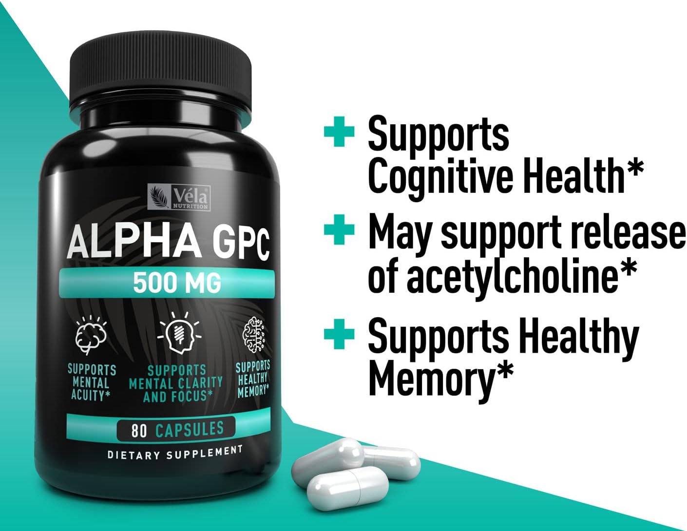 Alpha GPC 500mg Capsules | 80 Count | Supports Cognitive Function & Memory | Optimal Bioavailability | Non-GMO, Third-Party Tested