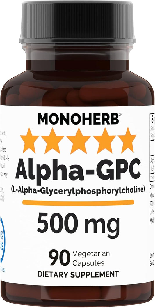 Alpha-GPC 500mg Nootropic Supplement - 90 Vegan Capsules for Brain Support, Memory, Focus, Energy - MONOHERB