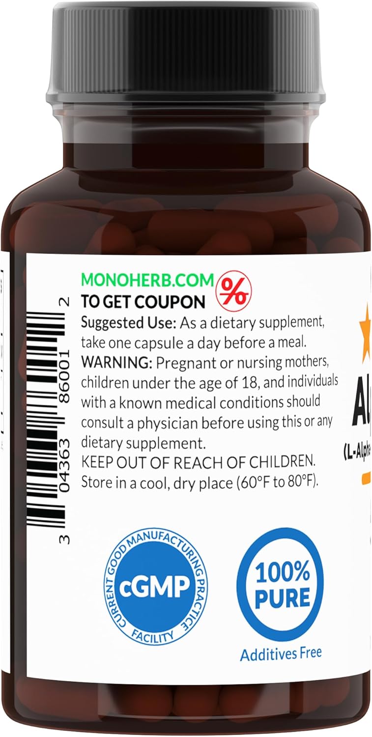 Alpha-GPC 500mg Nootropic Supplement - 90 Vegan Capsules for Brain Support, Memory, Focus, Energy - MONOHERB