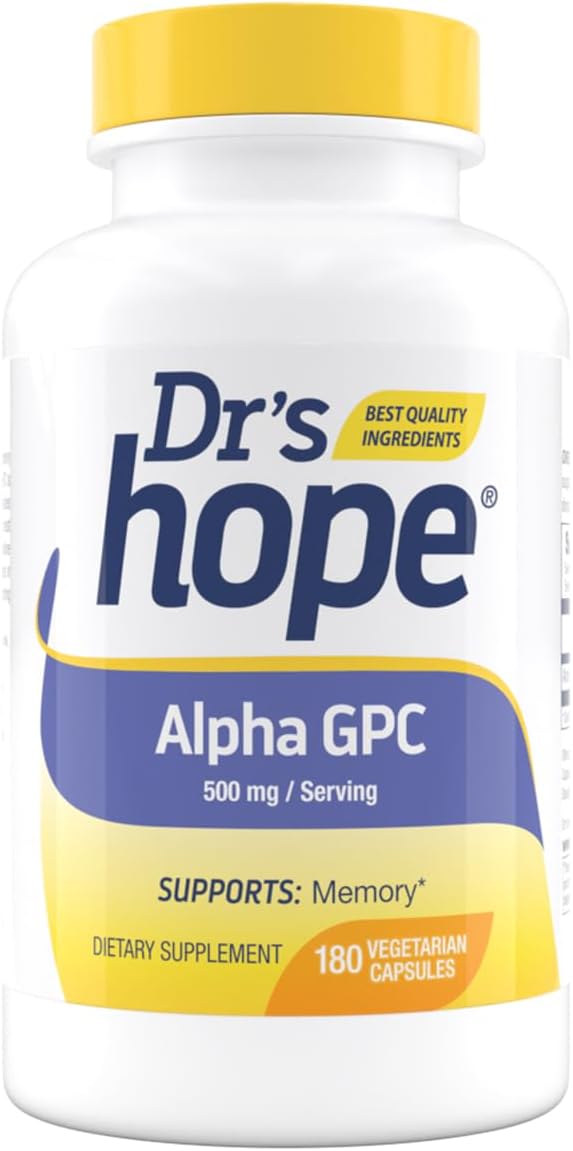 Alpha GPC 500mg Supplement for Memory and Brain Health - 180 Veggie Capsules - Made in USA by Dr's Hope