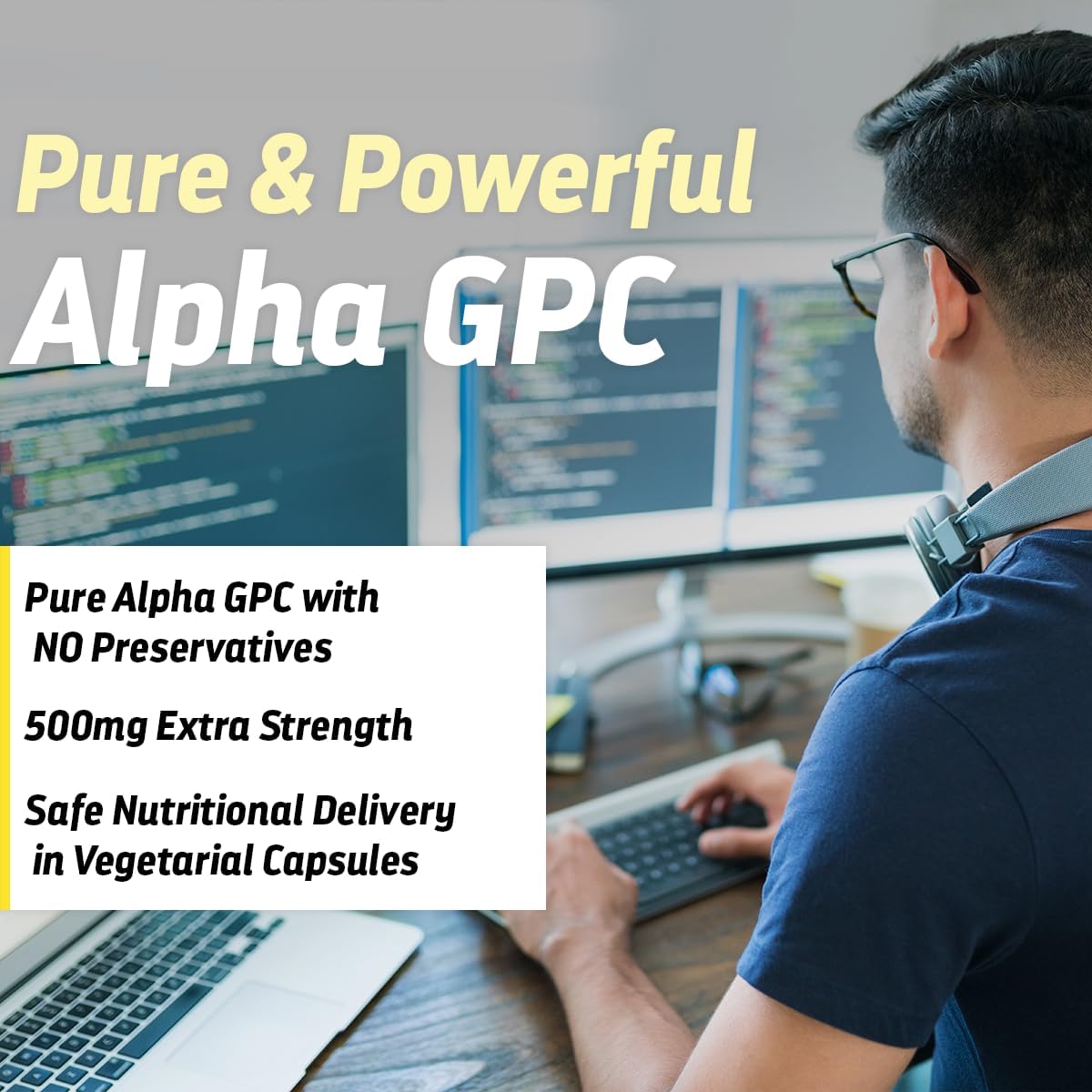 Alpha GPC 500mg Supplement for Memory and Brain Health - 180 Veggie Capsules - Made in USA by Dr's Hope