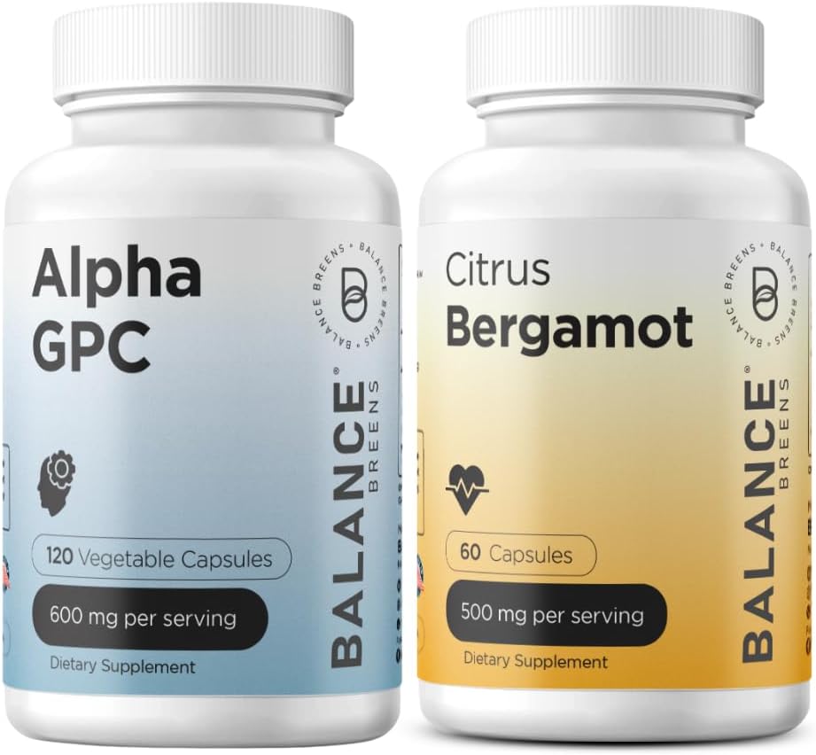Alpha GPC Choline and Citrus Bergamot Supplement Combo - 600mg + 500mg - Balance Breens