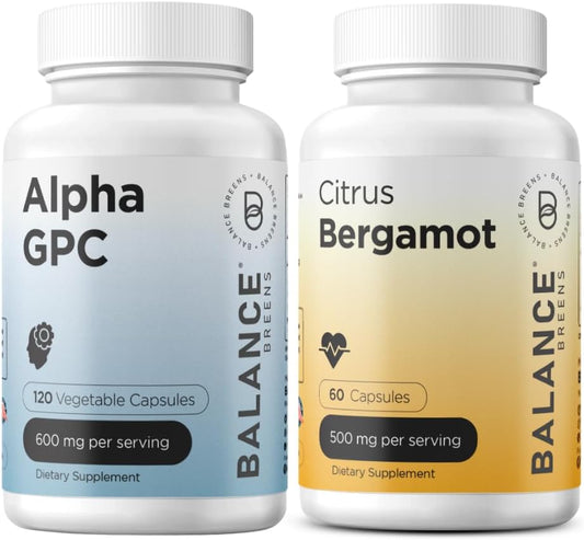 Alpha GPC Choline and Citrus Bergamot Supplement Combo - 600mg + 500mg - Balance Breens