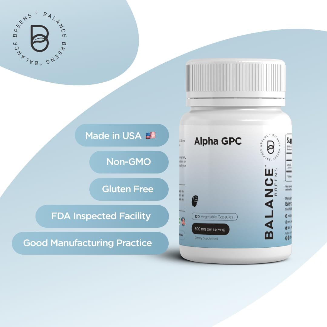 Alpha GPC Choline and Citrus Bergamot Supplement Combo - 600mg + 500mg - Balance Breens