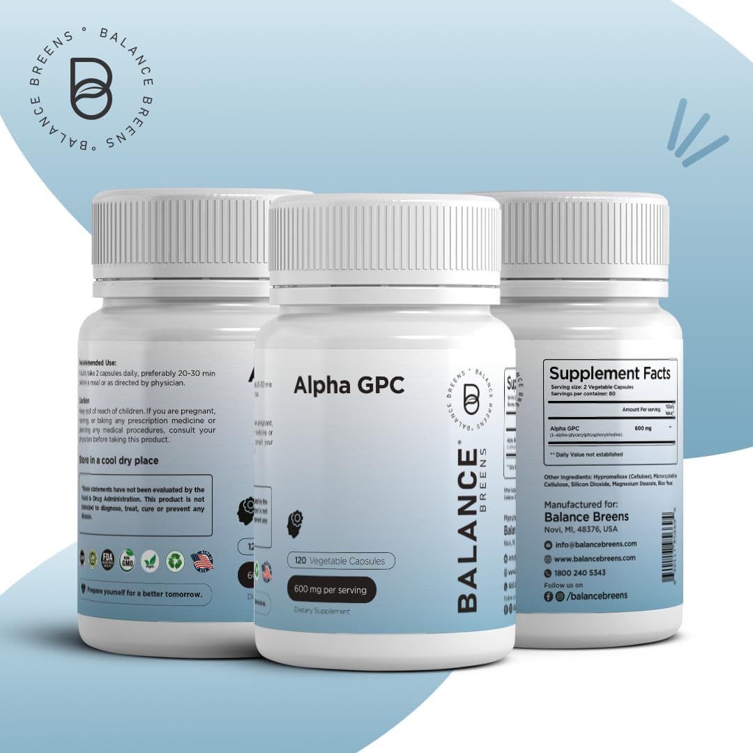Alpha GPC Choline and Citrus Bergamot Supplement Combo - 600mg + 500mg - Balance Breens