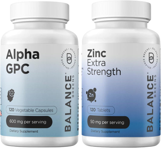 Alpha GPC Choline and Zinc Supplement Combo by Balancebreens - 600mg + 50mg Power Formula