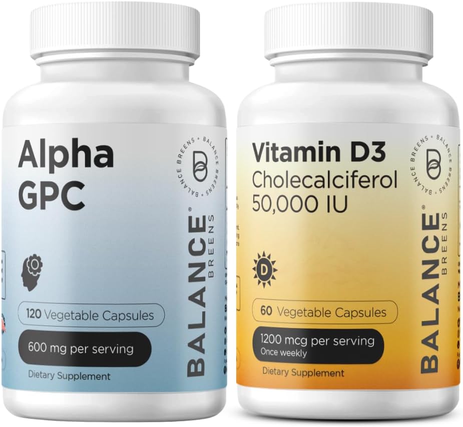 Alpha GPC Choline + Vitamin D3 50,000 IU Supplement Combo by Balancebreens