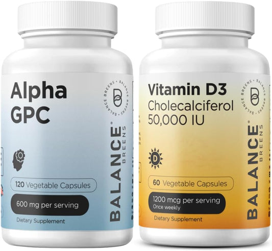 Alpha GPC Choline + Vitamin D3 50,000 IU Supplement Combo by Balancebreens