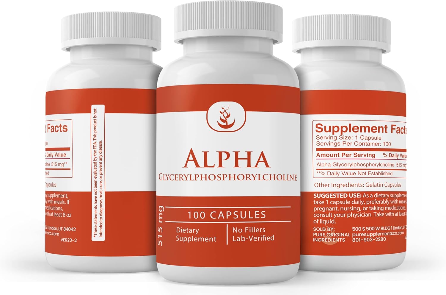 Alpha GPC Supplement (100 Capsules) - Pure Original Ingredients, Lab Verified, No Additives