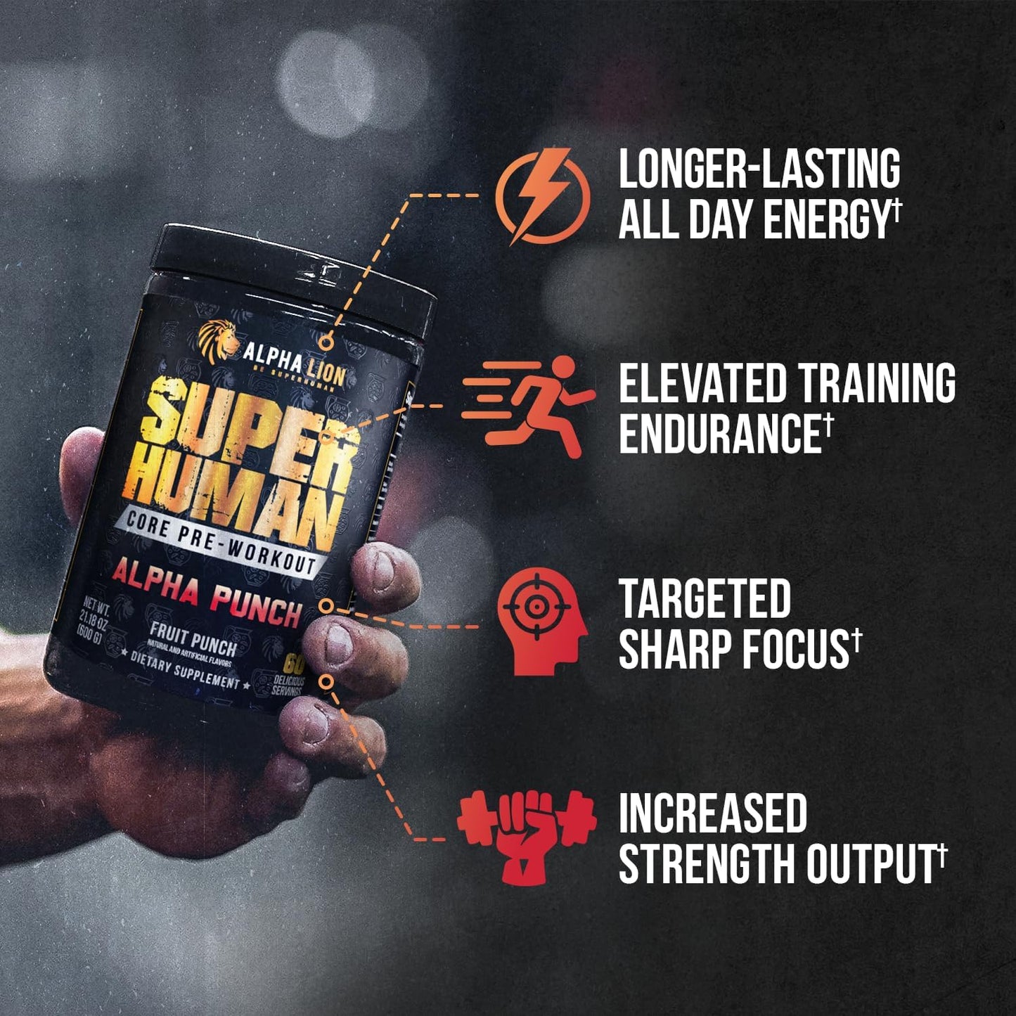 Alpha Lion Core Pre Workout Powder: Performance Booster with Creatine, Beta Alanine, L-Citrulline, and Tri-Source Caffeine - Alpha Punch Flavor, 60 Servings