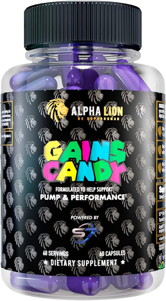Alpha Lion Gains Candy: Nitric Oxide Booster for Muscle Pump & Mental Focus - 60 Capsules