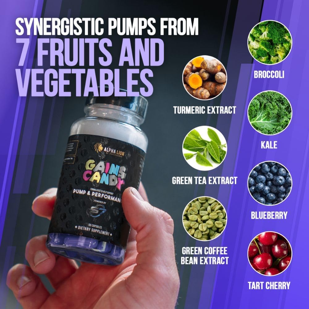 Alpha Lion Gains Candy: Nitric Oxide Booster for Muscle Pump & Mental Focus - 60 Capsules