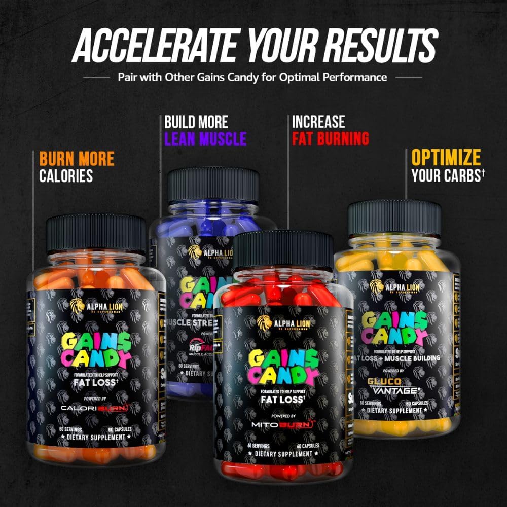 Alpha Lion Gains Candy: Nitric Oxide Booster for Muscle Pump & Mental Focus - 60 Capsules