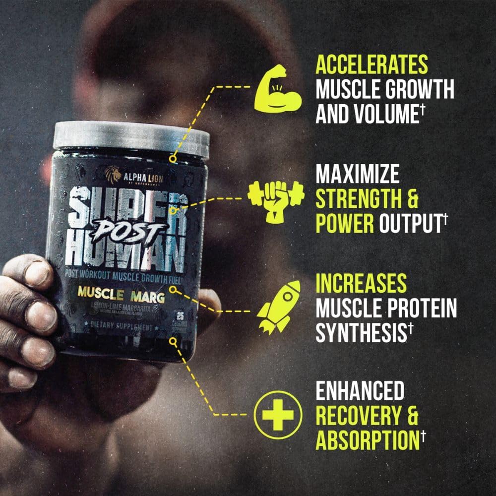 Alpha Lion Superhuman Post Workout Powder - Muscle Builder Drink with Creatine Monohydrate for Lean Muscle Growth, Strength & Volume - Supplement for Women & Men (25 Servings, Muscle Marg)