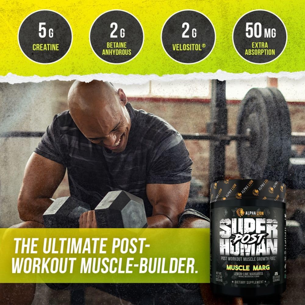 Alpha Lion Superhuman Post Workout Powder - Muscle Builder Drink with Creatine Monohydrate for Lean Muscle Growth, Strength & Volume - Supplement for Women & Men (25 Servings, Muscle Marg)