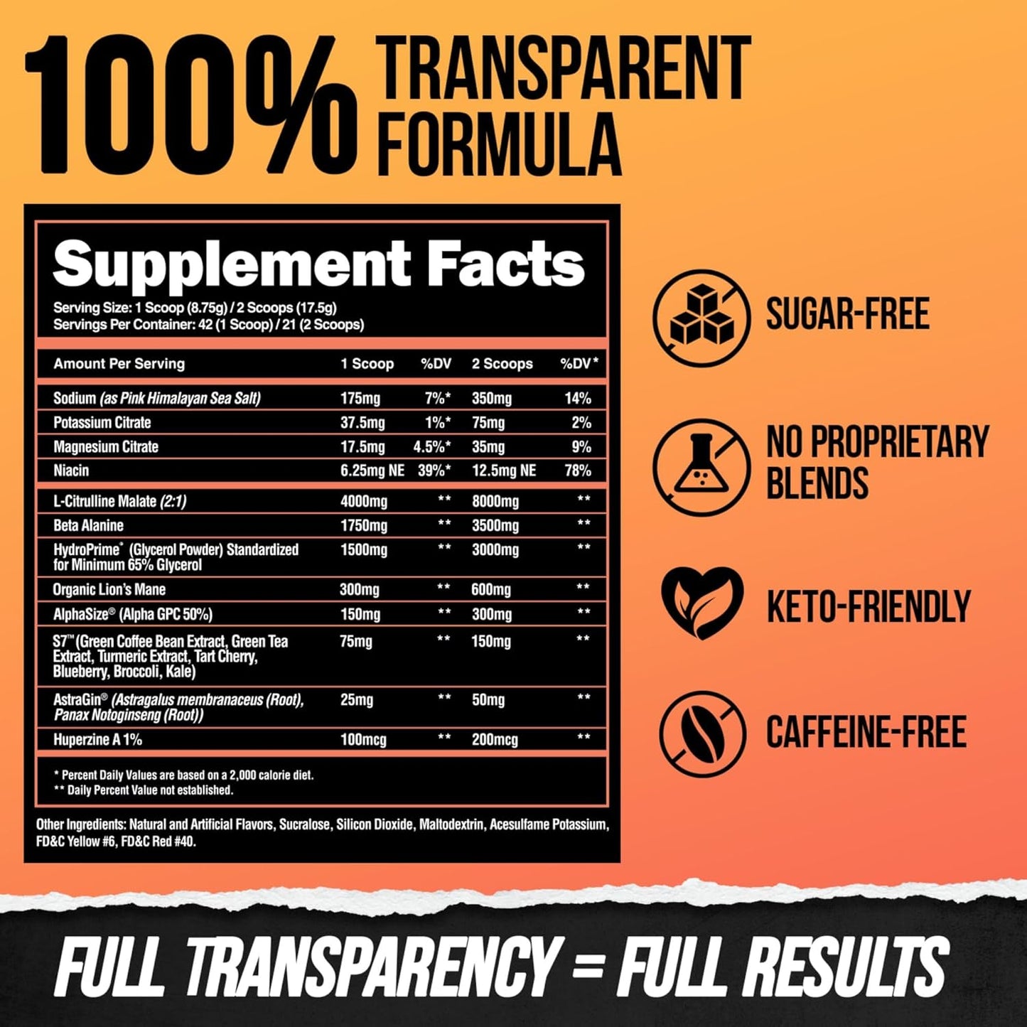 Alpha Lion Superhuman Pump Pre Workout Powder - Nootropic Caffeine & Stimulant-Free Supplement for Nitric Oxide Boost, Muscle Gain, Energy & Focus - Peach Pumps Flavor - 42 Servings