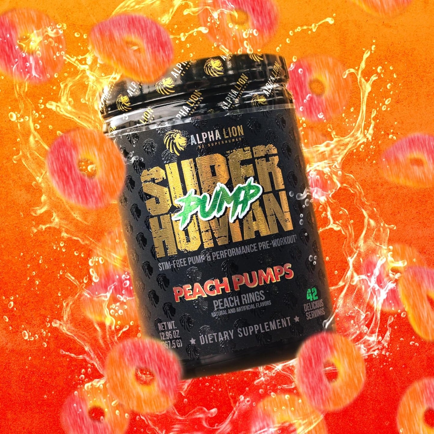 Alpha Lion Superhuman Pump Pre Workout Powder - Nootropic Caffeine & Stimulant-Free Supplement for Nitric Oxide Boost, Muscle Gain, Energy & Focus - Peach Pumps Flavor - 42 Servings