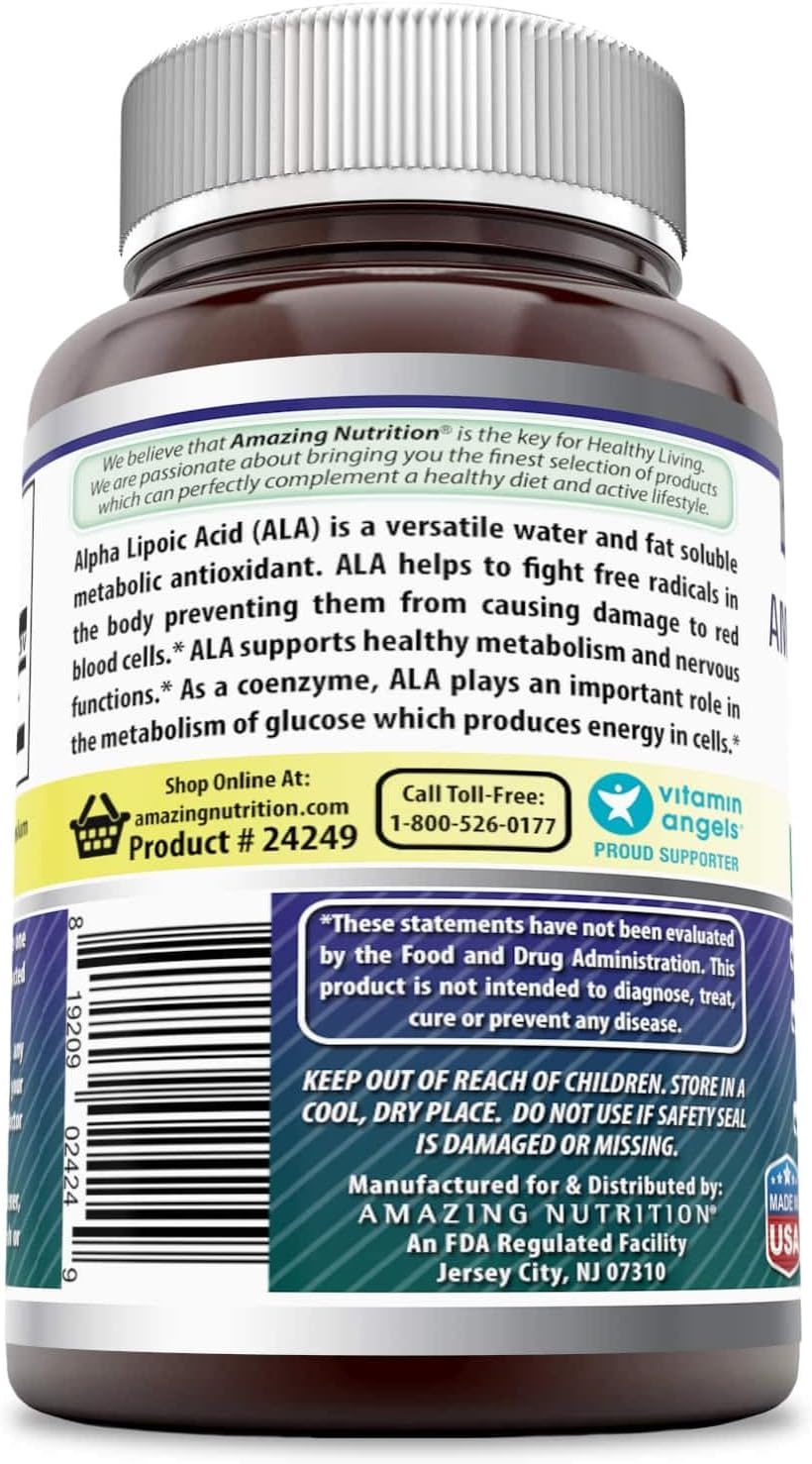 Alpha Lipoic Acid 200mg Supplement Capsules Non-GMO Gluten-Free Made in USA - 60 Count