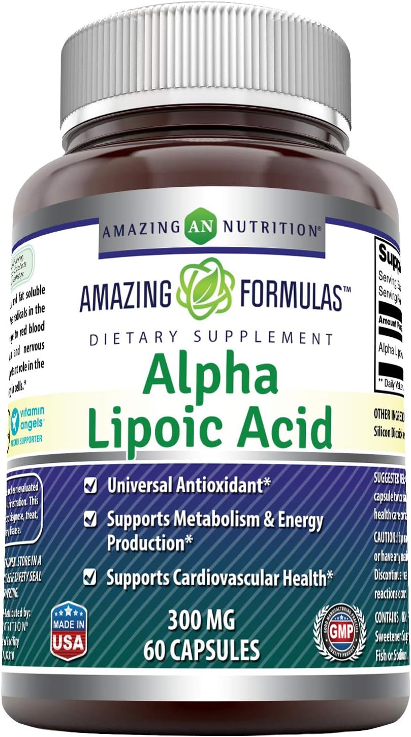 Alpha Lipoic Acid 300mg Capsules Supplement - Non-GMO, Gluten Free - Made in USA - 60 Count by Amazing Nutrition Amazing Formulas