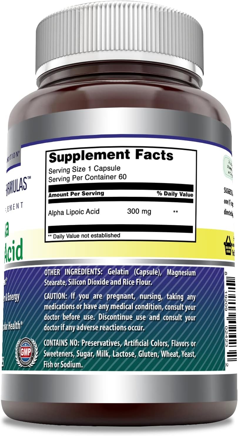 Alpha Lipoic Acid 300mg Capsules Supplement - Non-GMO, Gluten Free - Made in USA - 60 Count by Amazing Nutrition Amazing Formulas