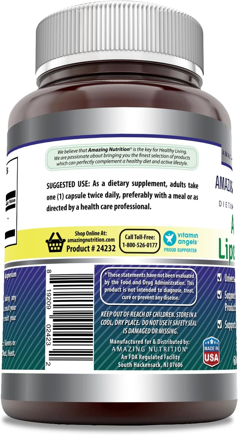 Alpha Lipoic Acid 300mg Capsules Supplement - Non-GMO, Gluten Free - Made in USA - 60 Count by Amazing Nutrition Amazing Formulas