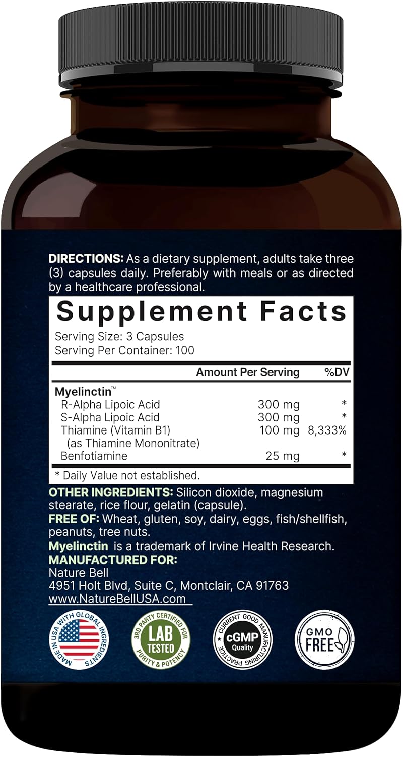 Alpha Lipoic Acid 600mg with B1 Complex 300 Capsules - R-ALA, S-ALA, Thiamine, Benfotiamine - High Potency & Bioavailability, Third Party Tested - Non-GMO & Gluten Free