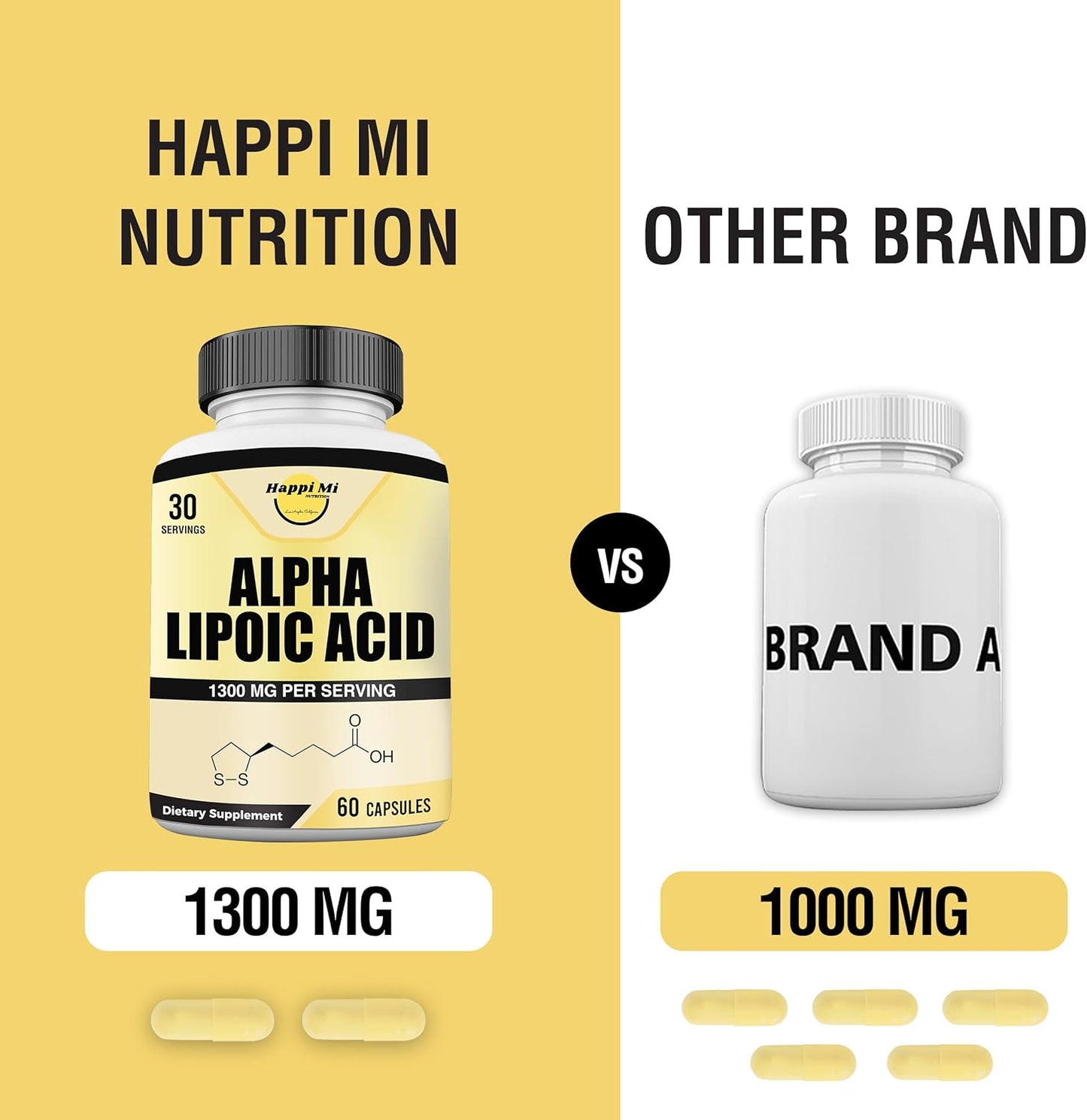 Alpha Lipoic Acid Capsules 1300mg - 30 Servings - Antioxidant Support for Overall Health by Happi Mi Nutrition
