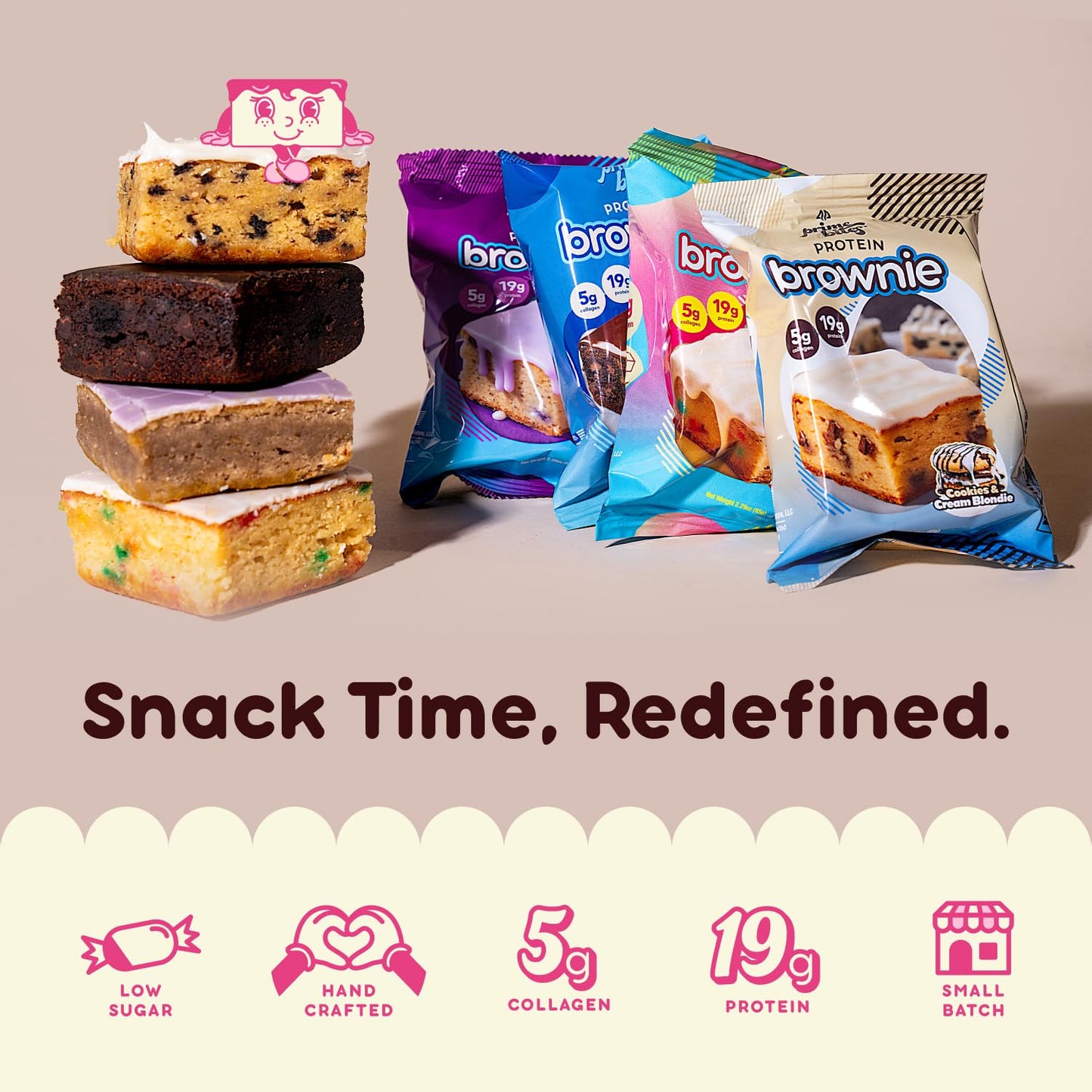 Alpha Prime Supplements Prime Bites Protein Brownie Bars - High Protein, Low Sugar, Collagen Fortified Snack - 12 Bars (Chocolate Cookie Monster)