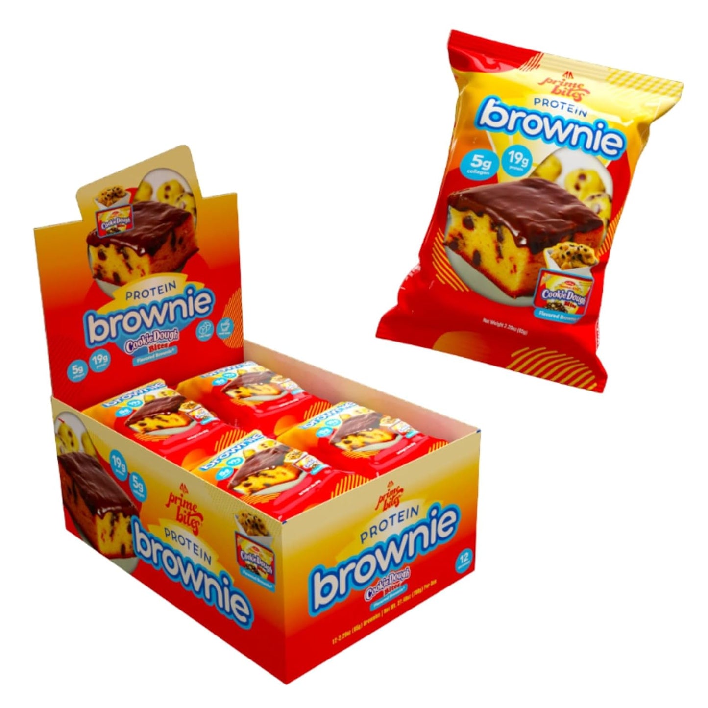 Alpha Prime Supplements Protein Brownie: High Protein, Collagen-Enriched Snack Bars - Cookie Dough Flavor - 12 Bars