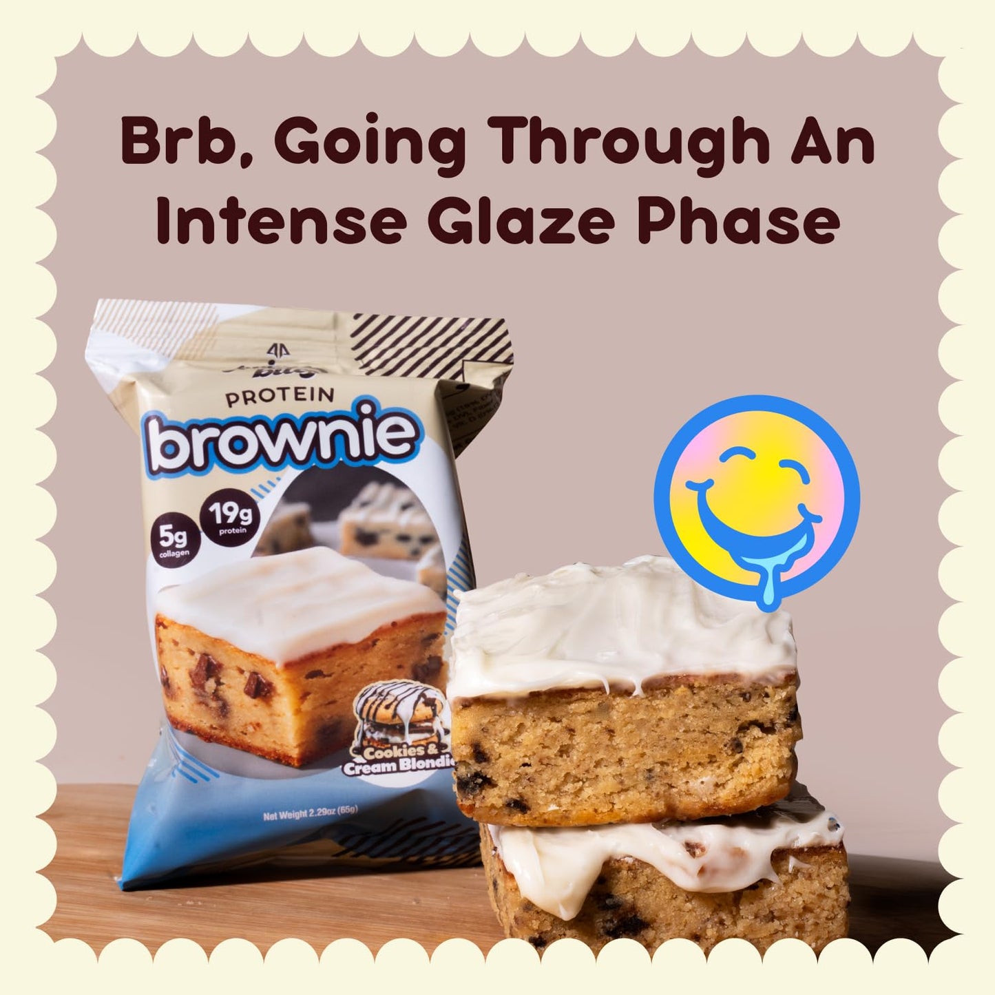 Alpha Prime Supplements Protein Brownie: High Protein, Collagen-Enriched Snack Bars - Cookie Dough Flavor - 12 Bars