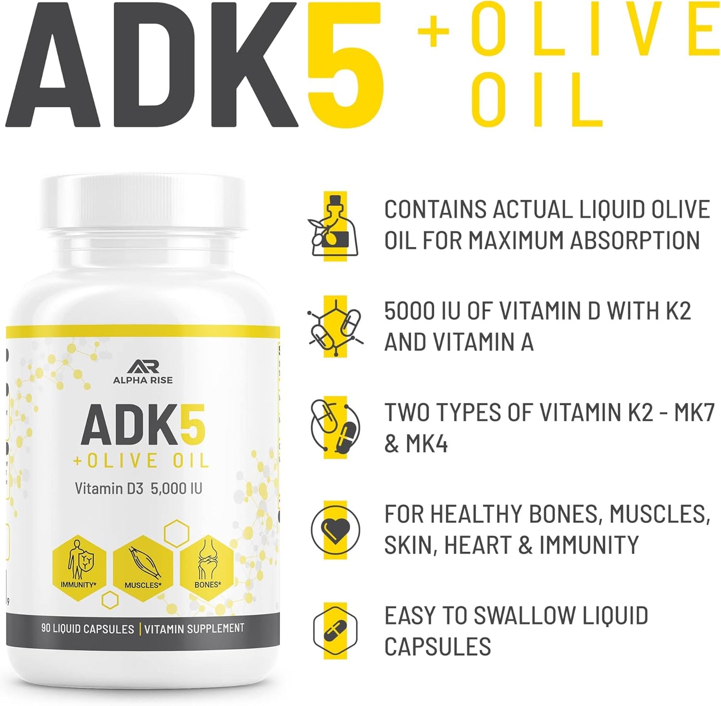 Alpha Rise ADK 5 and ADK 10 Vitamin Supplements for Enhanced Health and Immunity