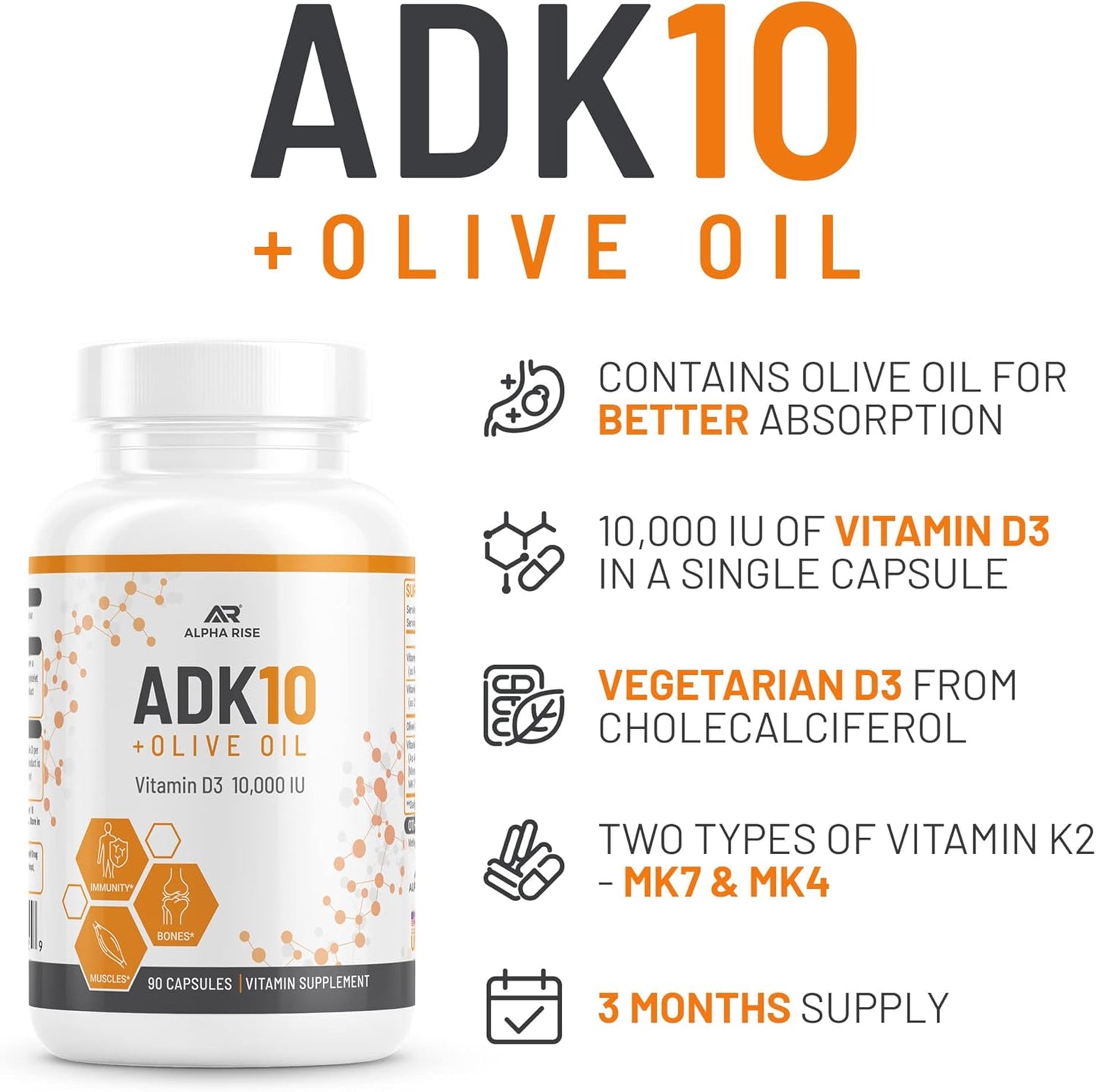 Alpha Rise ADK 5 and ADK 10 Vitamin Supplements for Enhanced Health and Immunity
