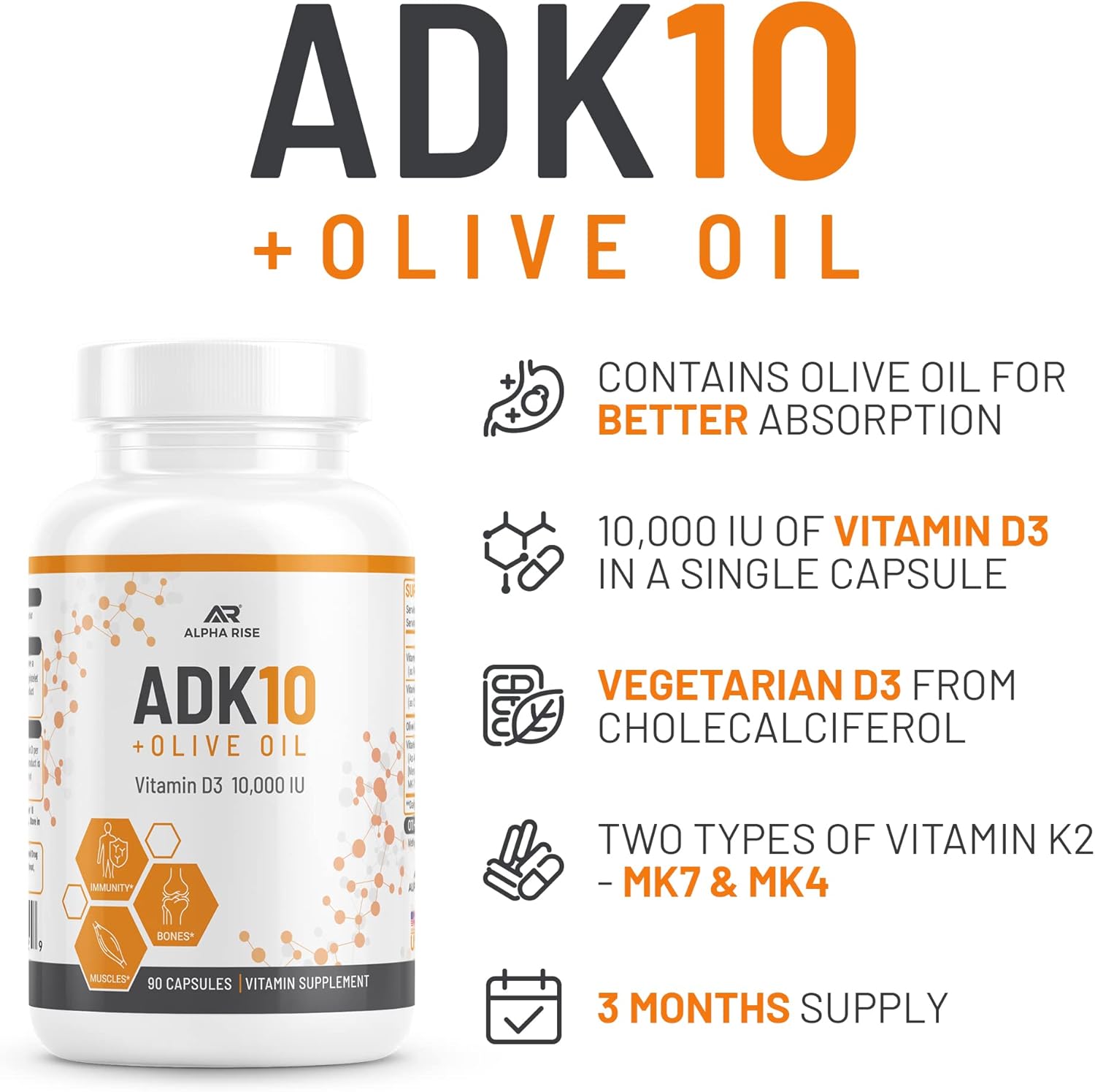 Alpha Rise ADK 5 and ADK 10 Vitamin Supplements for Enhanced Health and Immunity