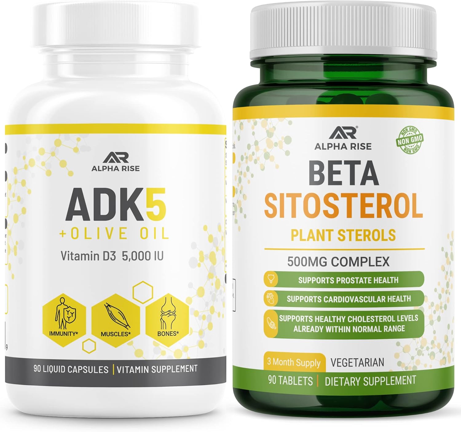 Alpha Rise ADK 5 Vitamin Supplement with Beta Sitosterol - Plant Sterol Blend for Natural Support