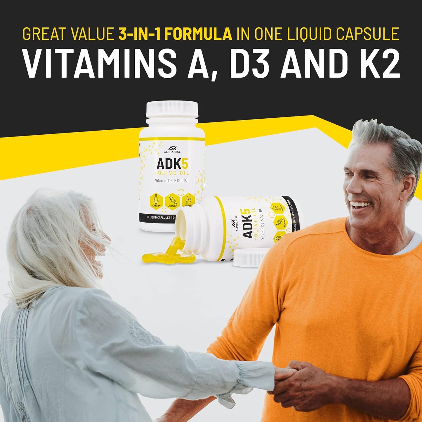 Alpha Rise ADK 5 Vitamin Supplement with Beta Sitosterol - Plant Sterol Blend for Natural Support