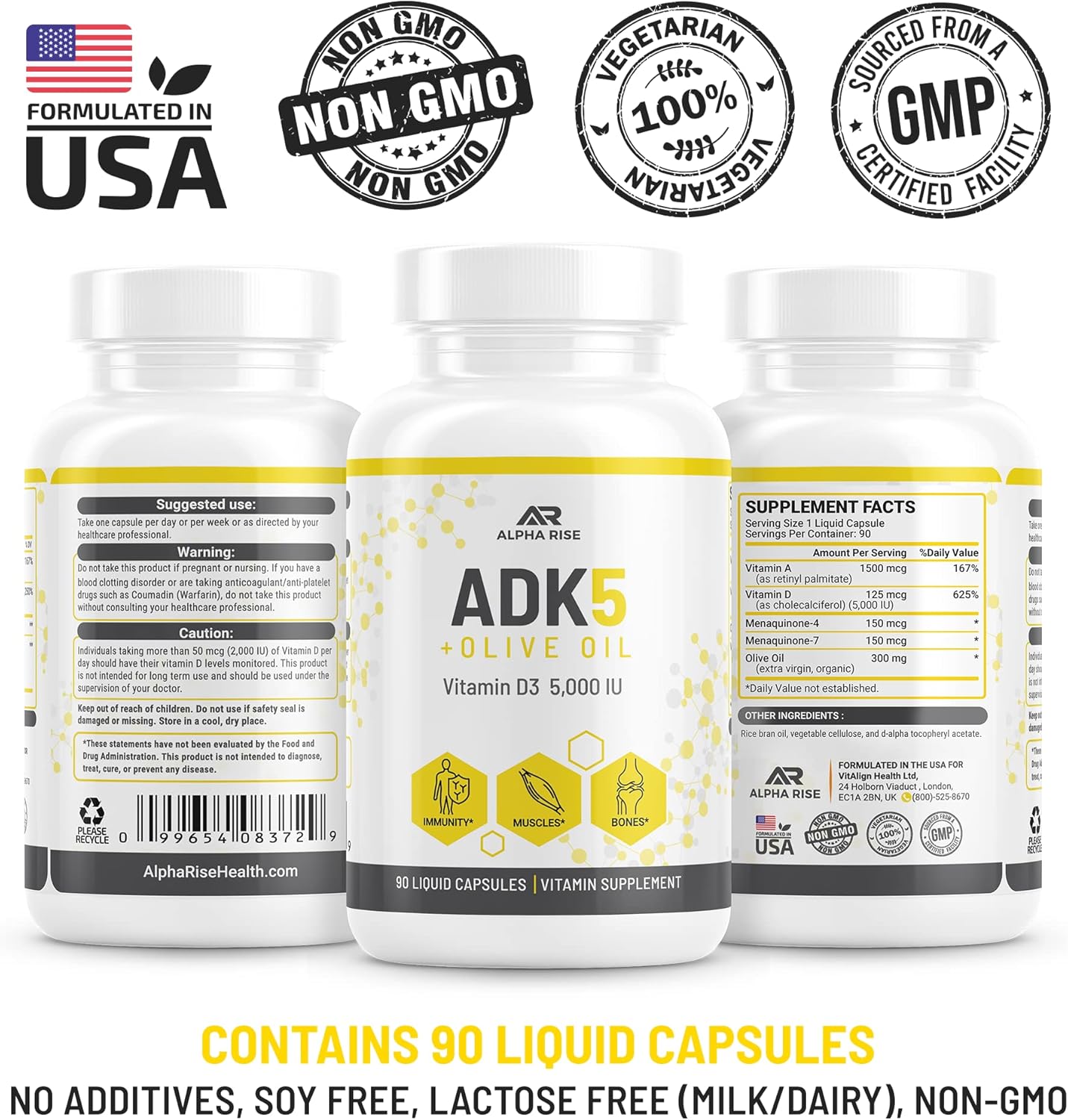 Alpha Rise ADK 5 Vitamin Supplement with Beta Sitosterol - Plant Sterol Blend for Natural Support