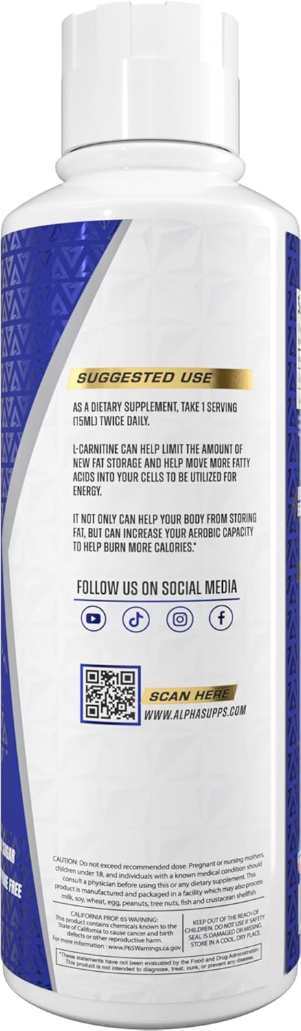 Alpha Supps L-Carnitine Liquid Supplement - 3000 mg | Stimulant-Free Amino Acid | 31 Servings - Sour Gummy Worms Flavor