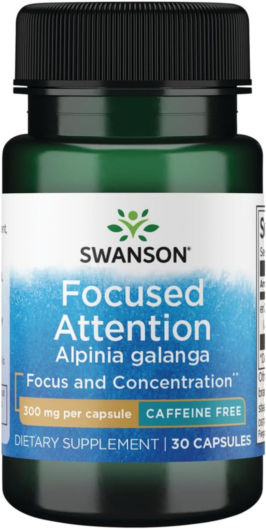 Alpinia Galanga Supplement for Focused Attention - 300mg Caffeine-Free Capsules - 30 Count