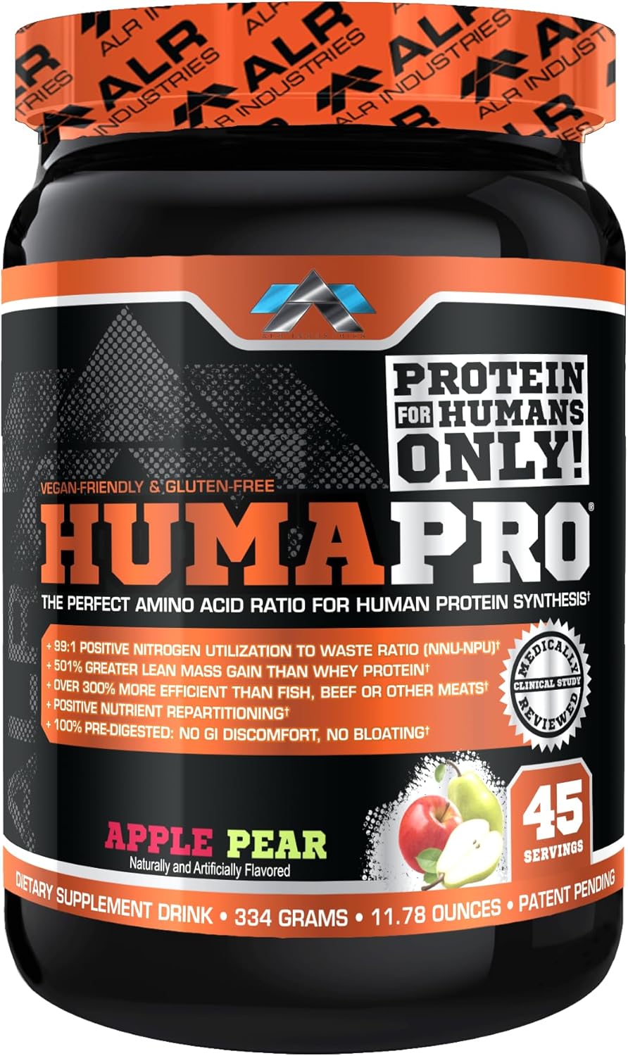 ALR Industries Humapro Amino Acids Protein Matrix - 99% Utilization for Lean Muscle - Vegan & Gluten Free - 334g (Apple Pear)